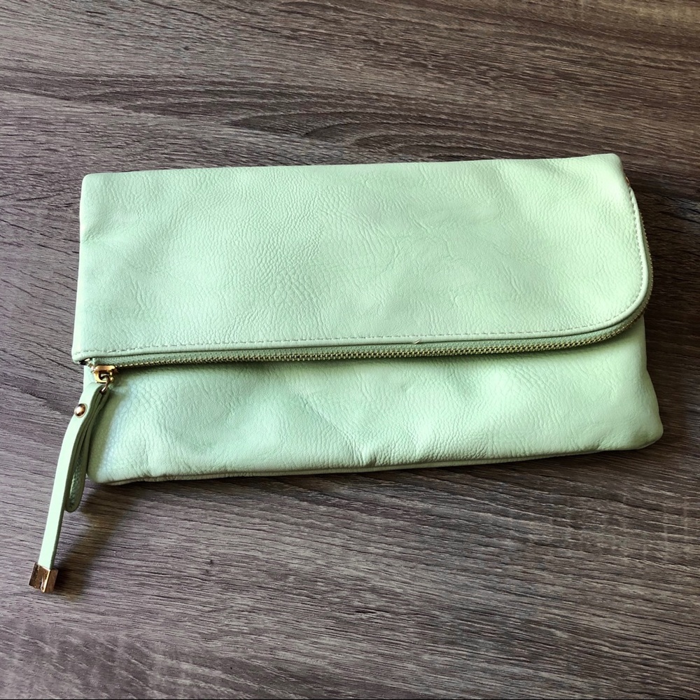 Mint Green soft faux leather fold over clutch